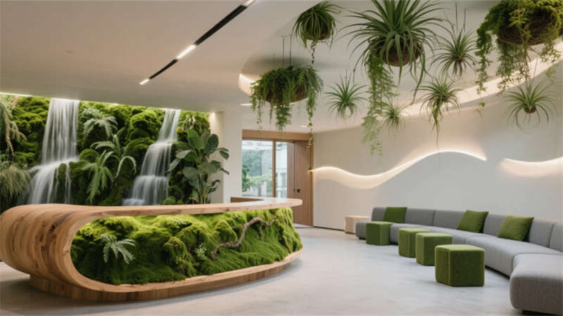 綠植呼吸幕墻與光影協(xié)作生態(tài)，合肥2000平辦公室裝修設(shè)計效果圖
